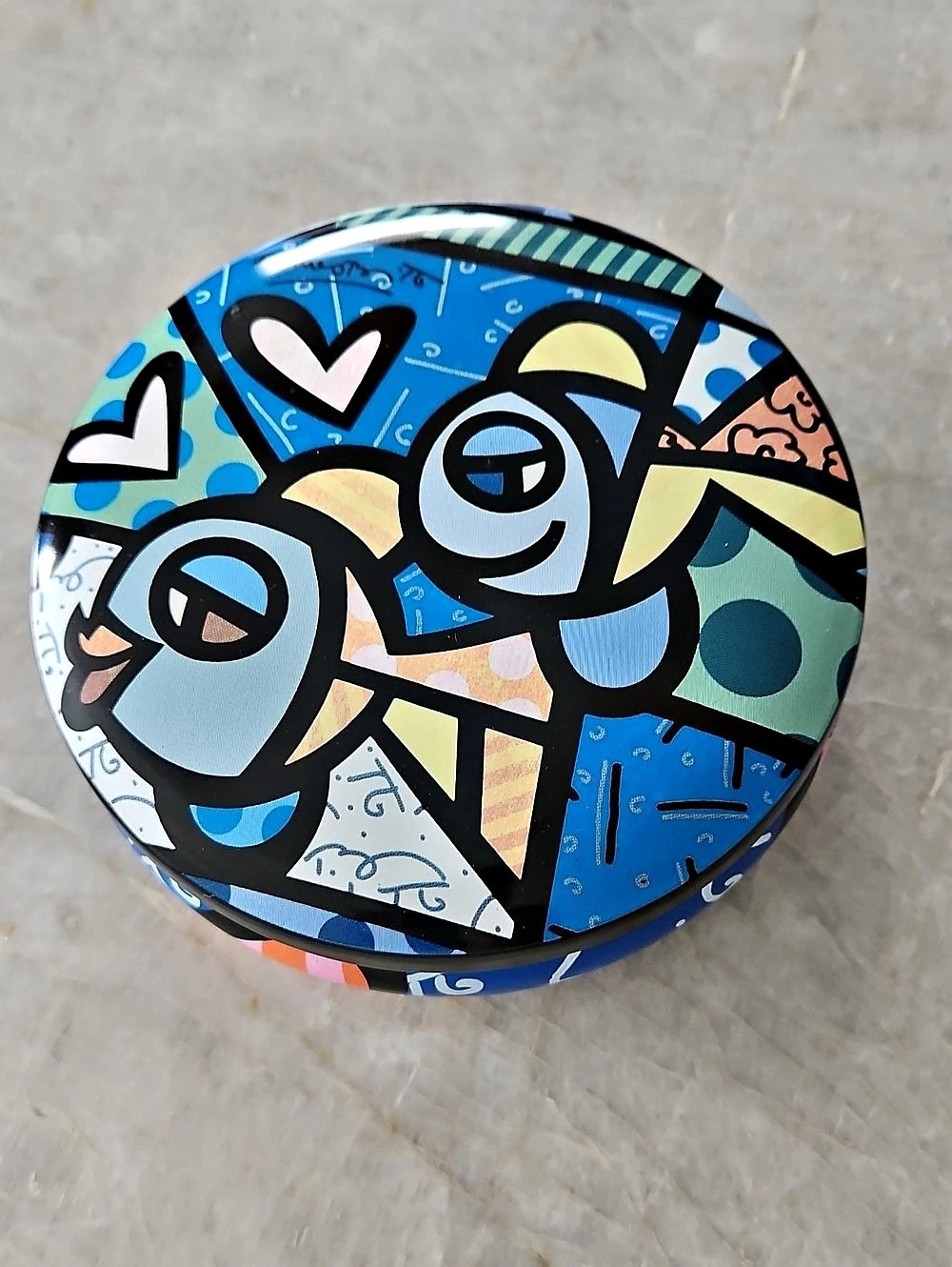 Romero Britto Round Blue & Black Tin Box